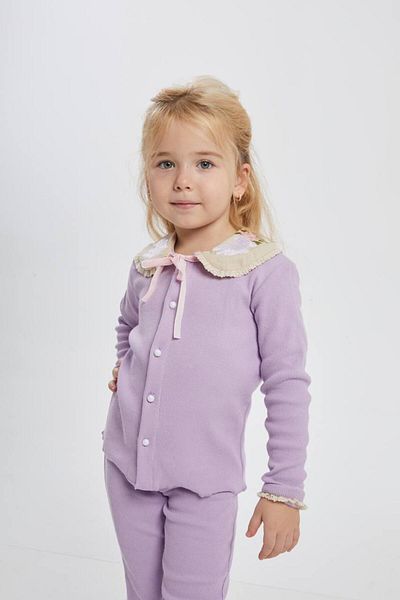 Caca Girl's Embroidered Collar Bottom Top Set