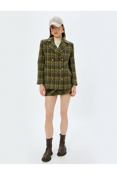 Koton Khaki Women's Tweed Overcoat
