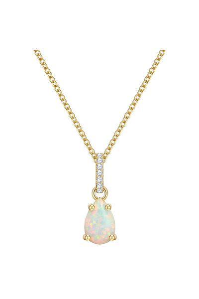 Glanzstücke München Silberhalskette Kette mit Anhänger Sterling Silber gelbgold Opal (synth.)
