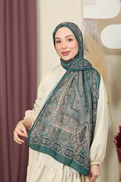 aldyoo Retro Etnik Desen Pamuk Şal Zümrüt Yeşili (70X180CM)