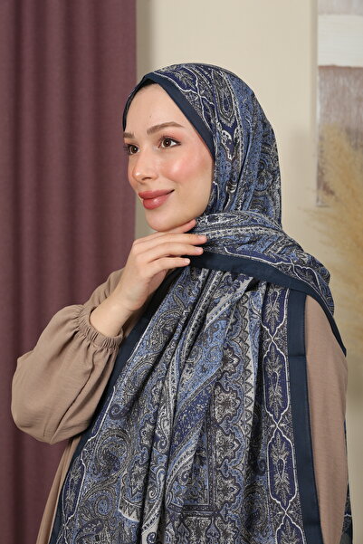 aldyoo Ρετρό έθνικ μοτίβο βαμβακερό σάλι Navy Blue (70X180CM)