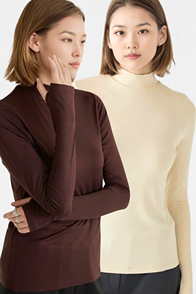 VODENS Kadın Bej Kahve 2'li Parmak Detaylı Ultra Soft Body