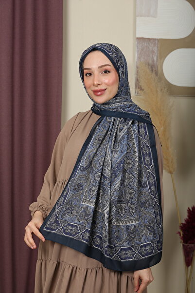 aldyoo Ρετρό έθνικ μοτίβο βαμβακερό σάλι Navy Blue (70X180CM)