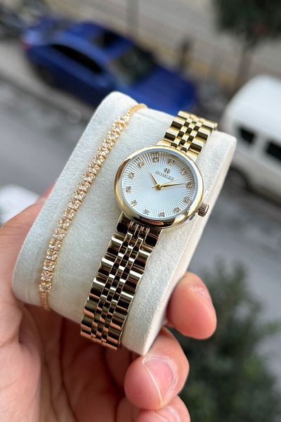 Homies Women's Wrist Watch Small Case Stone Dial Gift Box and Bracelet Hm 245435877