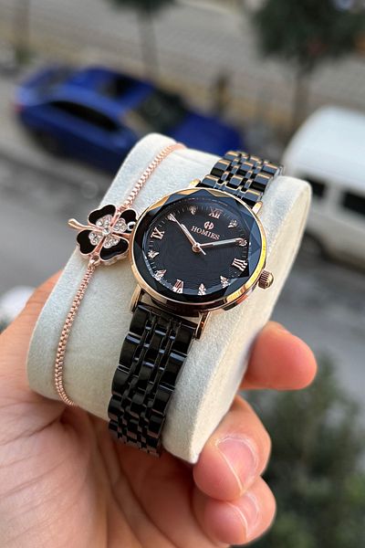 Homies Women's Wrist Watch Small Case Crystal Glass Gift Box and Bracelet with Gift Hm 7560896562
