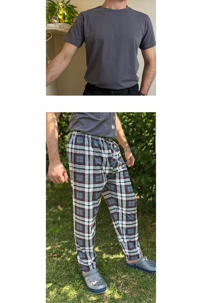 Betimoda Σετ ανδρικών πιτζάμες Anthracite Regular Fit κάτω καρό καρό βαμβακερό πλεκτό λαιμόκοψη