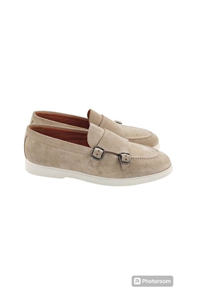MİLONEK 2024134711   Men's Beige Suede Casual Double Buckle