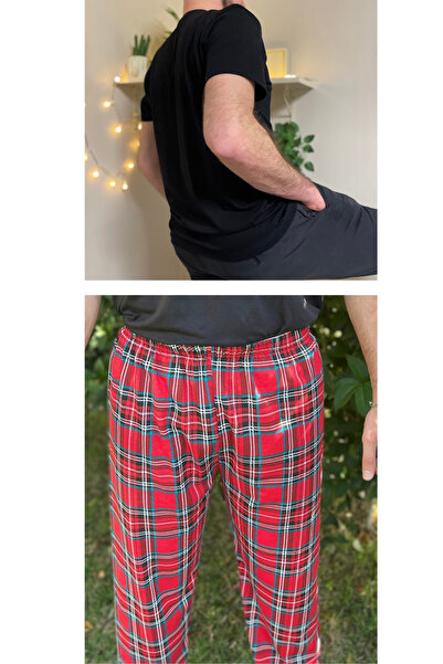 Betimoda Червоно-зелений Regular Fit Нижній картатий бавовняний трикотажний велосипедний комір Чоловічий піжамний комплект