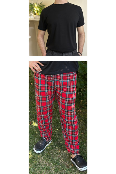 Betimoda Червоно-зелений Regular Fit Нижній картатий бавовняний трикотажний велосипедний комір Чоловічий піжамний комплект