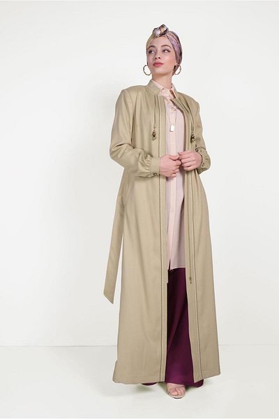 TRENDTESETTÜR Palton de damă bej cu detalii de broderie 10180