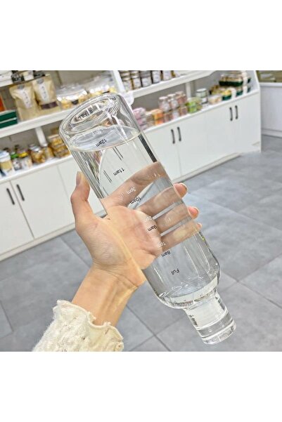 Home Zone 500ml Water Bottles with Time Marker Reusable Clear Glass Drinking Bottles