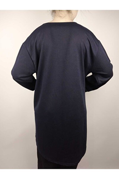 YAŞAR TRİKO Жіноча темно-синя туніка з велосипедним коміром, довгими рукавами та вишивкою у вигляді зірок, виготовлена з двошарової тканини