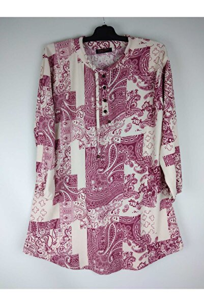 YAŞAR TRİKO Жіночий кремовий тунік з коміром на ґудзиках, довгими рукавами, манжетами на зап'ястях та овальною спідницею з підбором.