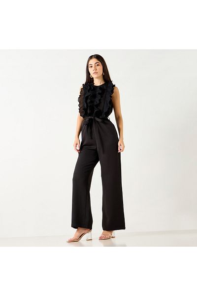 2Xtremz Ruffle Detail Sleeveless Jumpsuit With Tie-up Detail