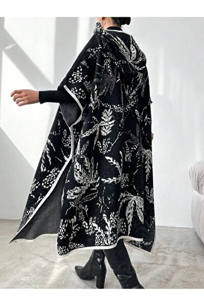 02Lady Fashion γυναικείο καπιτονέ πόντσο με κουκούλα