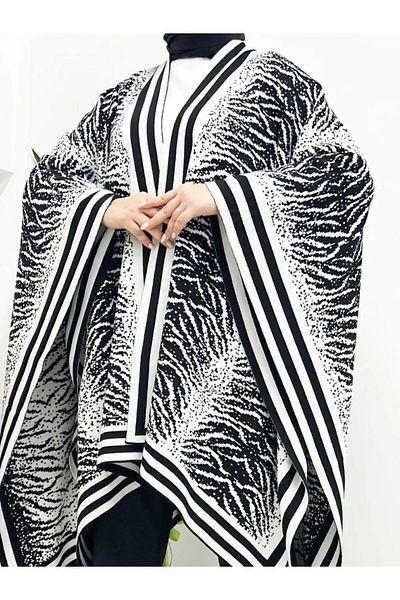02Lady Fashion Women's Double-Sided Wearable Zebra Print Shawl Poncho