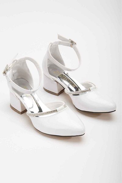 Afacan Bücür Girl's White Patent Leather Evening Shoes