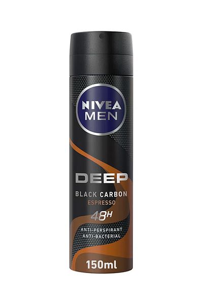 NIVEA MEN DEEP Black Carbon Espresso, Antiperspirant for Men, Antibacterial, Spray Black/Brown 150ml