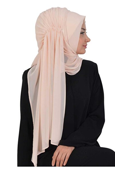 Ayşe Tasarım Πρακτικό σάλι από σιφόν με σχέδιο πλευρικής συσφίξεως, PS-8, Μπεζ