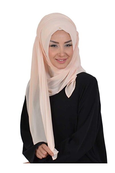 Ayşe Tasarım Πρακτικό σάλι από σιφόν με σχέδιο πλευρικής συσφίξεως, PS-8, Μπεζ