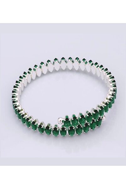 ANGELSS JEWELLERY Yeşil Gümüş Damla Su Yolu Esnek Kelepçe Bileklik (Yeşil Bag...