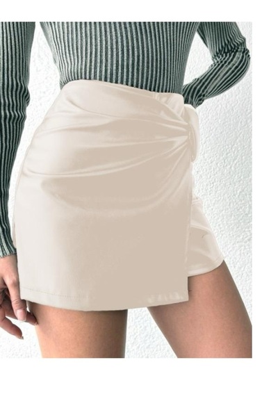 SERBA Pu Deri Pensli Fermuarlı Şort Etek