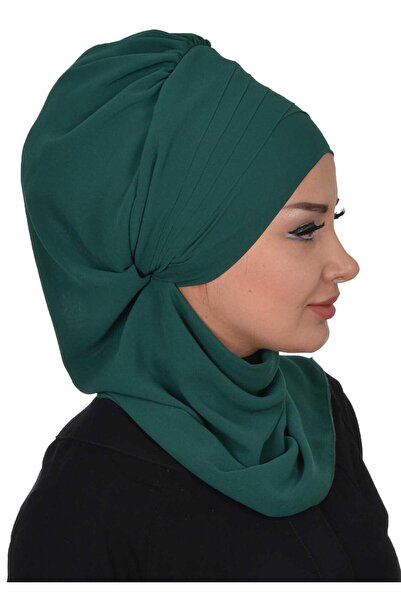 Aisha's Design Σχεδιασμός τυρμπάνου από σιφόν με χιαστί φουλάρι, HT-48, πράσινο