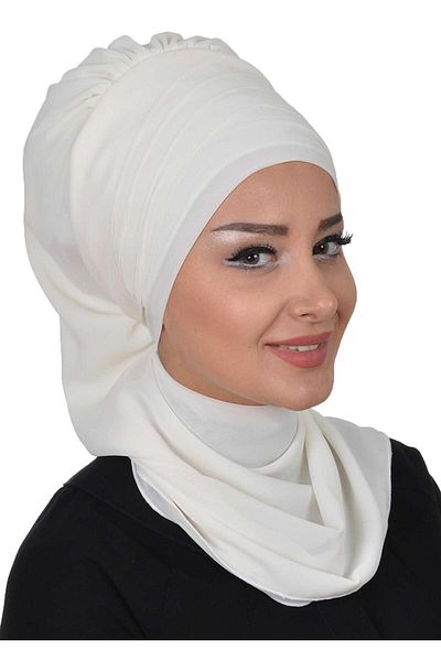 Aisha's Design عمامة شيفون جاهزة بتصميم وشاح متقاطع، HT-48