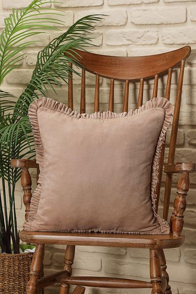 Aisha's Design Plain Fabric Throw Pillow Cover with Ruffled Edge - K-107