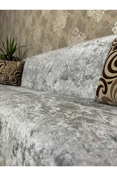 UYMALL Grey Velvet Elastic Seat Cover Set - 3+3+1+1 Sofa and Sofa Bed Cover, Flexible Stretch