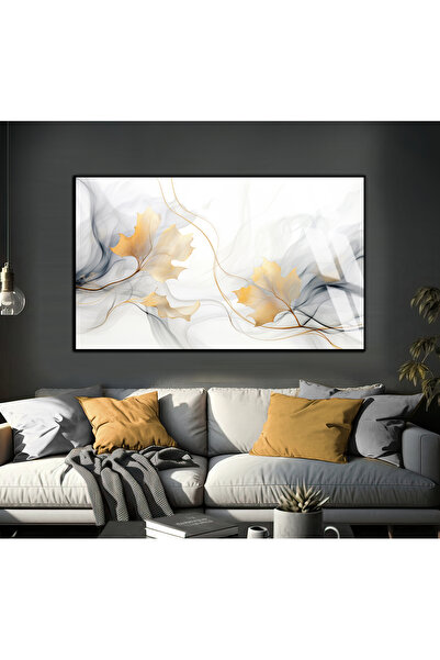 Harikabirev HARİKABİREV | FORMĂ ABSTRACTĂ DE FRUNZE DE AUR ALB MOALE | TABLO ...