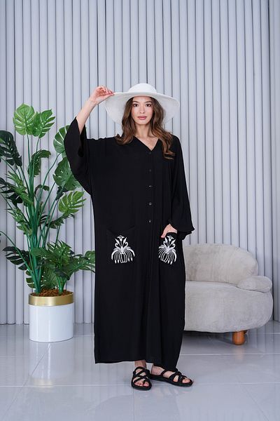 BeyzaBayram Women's Buttoned Embroidery Detailed Loose Viscose Dress