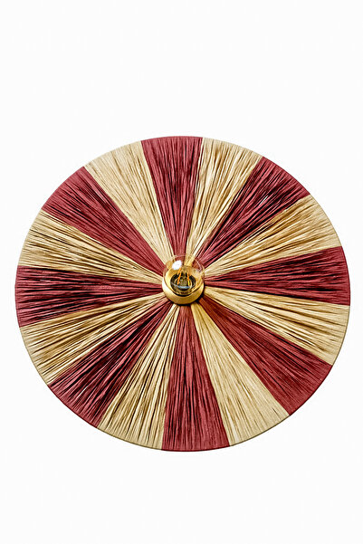 NYLife Çizgili Vişne Çürüğü Şarap Rengi Ve Doğal Renk Rafya Yuvarlak Modern D...