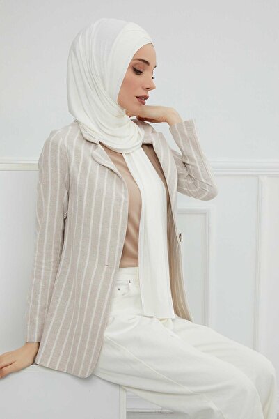 Aisha's Design Πρακτικό χτενισμένο βαμβακερό σάλι με σταυρό μπροστά, PS-40, κρεμ