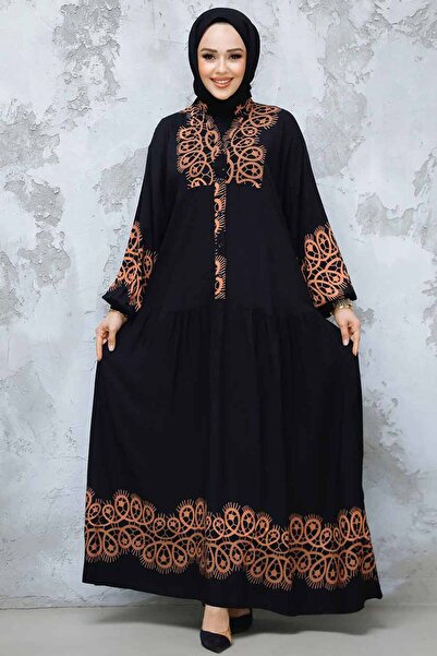Neva Style Camel Print Hijab Dress - 18237C