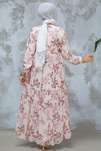 Neva Style Floral Print Dusty Rose Hijab Dress 22054Gk