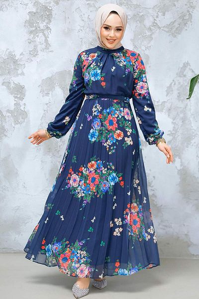 Neva Style Φόρεμα Hijab με μοτίβο λουλουδιών Navy Blue 34468L