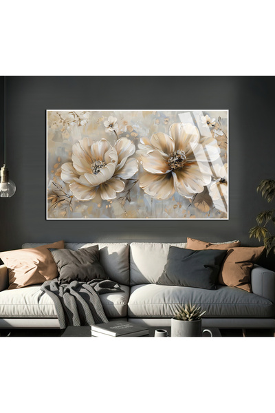 Harika bir ev HARİKABİREV | MODELL CU MOTIV FLORAL ABSTRACT CREAM-GRI | TABLO...