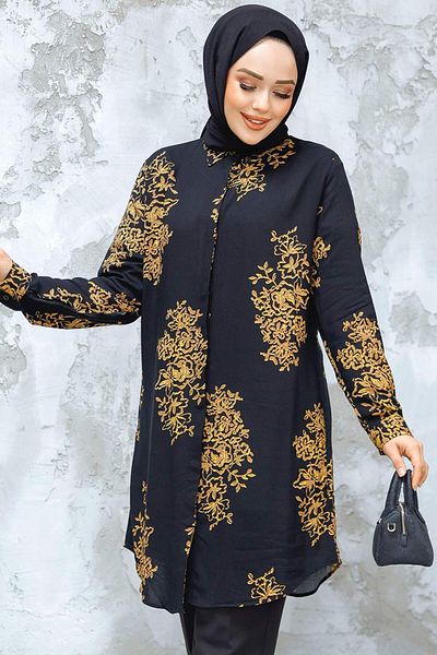 Neva Style Tunica hijab cu model negru - 11720S