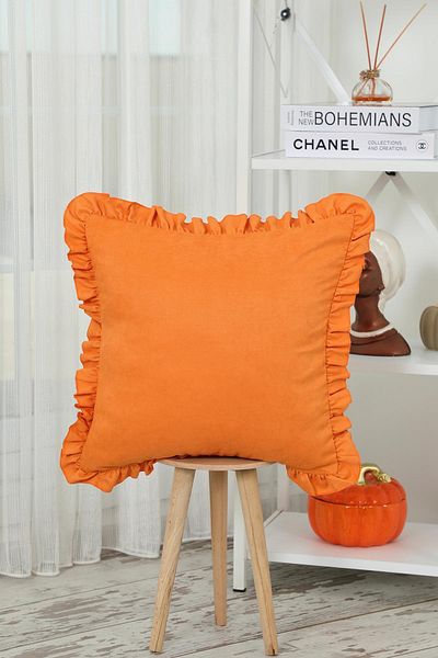 Aisha's Design Plain Fabric Throw Pillow Cover with Ruffled Edges,k-107