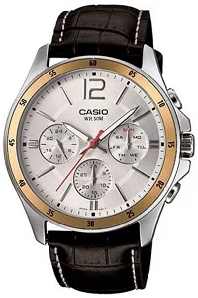 Casio ساعة يد رجالية باللون البني الفضي مقاس 43.5 ملم