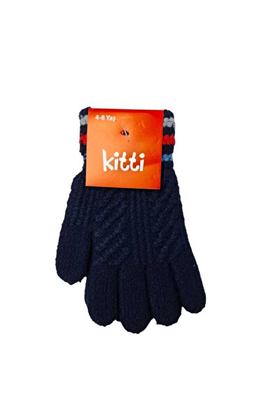 Spteks Kitti 4-8 Yaş Erkek Çocuk Lacivert Renk Çizgili Örme Eldiven