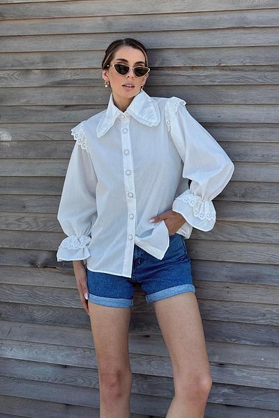 Moda cameo Mohinto Lace Detailed Sleeves Tie-Up Shirt White