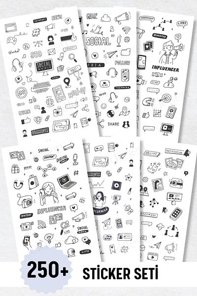 Eldesen Tasarım 6-Piece Sticker Set / Bullet Journal / Scrapbook / Agenda Sticker Set / Sticker Book