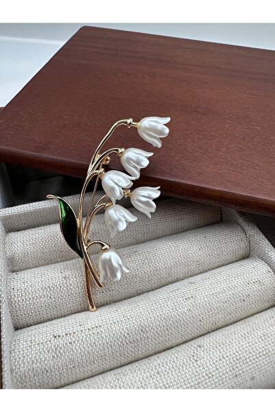 Jerie Gold Beyaz Müge Çiçeği Broş