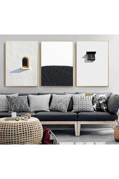 Linacci Triple Gold Metal Frame Window Black White Glass Table Set