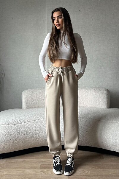 Moda cameo Modal Kumaş Paça Lastikli Eşofman Altı Taş