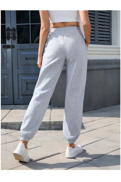 CAONNES Gri Sokak Modası JOGGER Büyük Beden Eşofman Altı Pantolon Altı 2 İplik Örme Kumaş Tessetür Spor8654