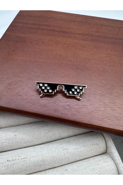Jerie Gold Siyah Mineli Küçük Gözlük Broş