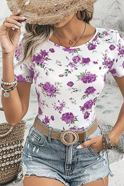 ESSFASIHON Μπλούζα με στάμπα λουλουδιών